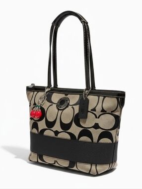 Coach Signature Canvas Tote in Black and Beige